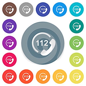 Emergency call 112 flat white icons on round color backgrounds