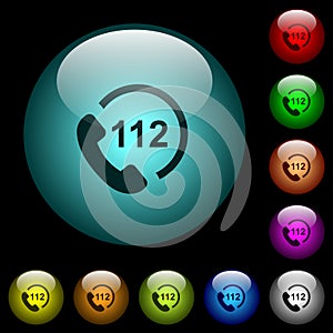 Emergency call 112 icons in color illuminated glass buttons