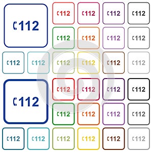 Emergency call 112 outlined flat color icons