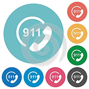 Emergency call 911 flat round icons