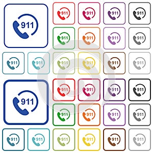 Emergency call 911 outlined flat color icons