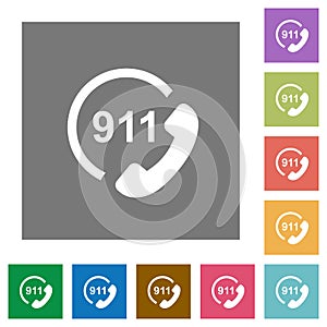 Emergency call 911 square flat icons