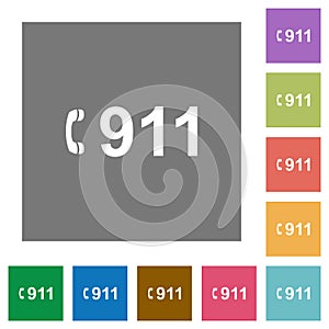 Emergency call 911 square flat icons