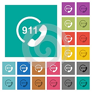 Emergency call 911 square flat multi colored icons
