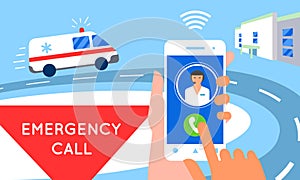 Emergency call concept illustration. Ambulance service car