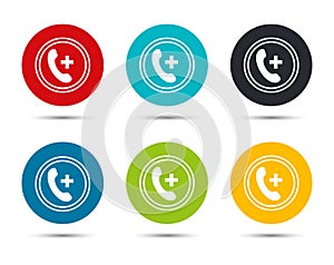 Emergency call icon flat round button set illustration design