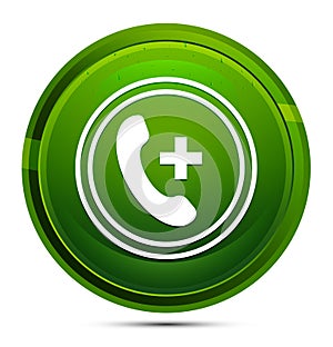 Emergency call icon glassy green round button illustration