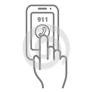 Emergency Call Number 911 On A Touch Screen Isolated On A White Background. Vector Icon Illustration.