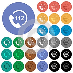 Emergency call 112 round flat multi colored icons
