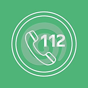 Emergency call white and green vector icon, circle flat design internet button, web and mobile app illustration