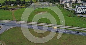 Emergency car drone flight obove the road