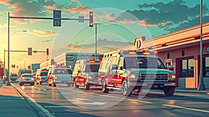 Emergency department readiness depicted with a line of ambulances photo