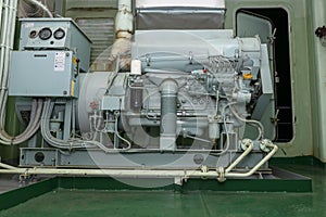 Emergency Diesel generator. Marine engine. Safety equipment