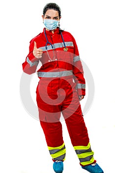 Emergency doctor woman giving thumbs