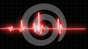 Emergency ekg monitoring. Red glowing neon heart pulse. Heart beat. Electrocardiogram, Red glowing neon heart pulse illustration