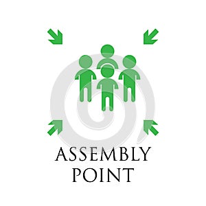 Emergency evacuation assembly point sign, gathering point signboard, vector illustration