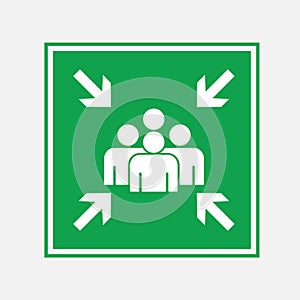 Emergency evacuation assembly point sign vector sign.