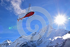 Emergency evacuation chopper helicopter for extreme weather cases at Gorekshep, Everest Base Camp EBC, Nepal