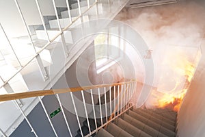 Emergency exit and fire on staircase