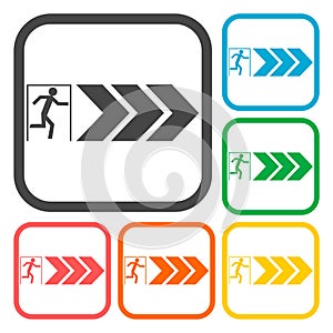 Emergency exit icons set