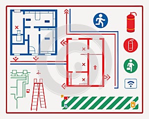 Emergency Exit Map Design vector illustration