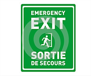 Emergency Exit Sign in English and French - Sortie de Secours - Printable Bilingual Safety Sign photo