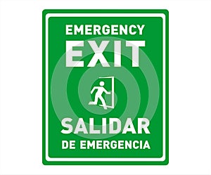 Emergency Exit Sign in English and Spanish Language - Bilingual Safety Sign and Poster photo