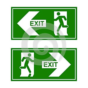 Emergency exit sign. Man running out fire exit