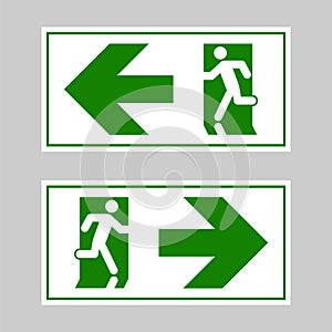 Emergency exit sign. Man running out fire exit