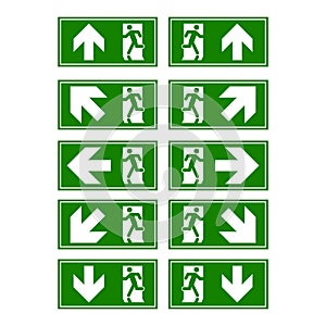 Emergency exit sign. Man running out fire exit