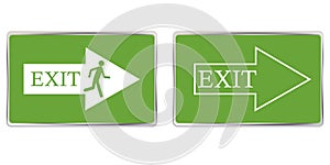 Emergency exit sign vector icon. Fire escape sign in case of fire. Green safety symbol. Stock image