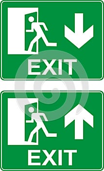 Emergency exit up and down signs.