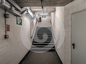 Emergency exit at Zona Universitaria metro station in Barcelona, Spain photo