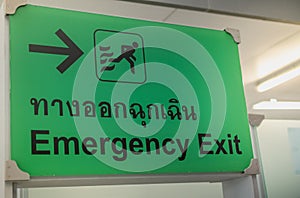Emergency fire exit sign show the way to escape at the public area, warehouse store, For the security first about the being fire