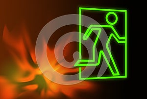 Emergency or fire exit symbol and flames