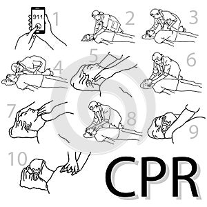 Emergency first aid cpr procedure vector illustration sketch han