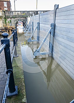 Bewdley Bridge, flood barriers erected to protect local population,Bewdley Bridge,Worcestershire,England,UK photo