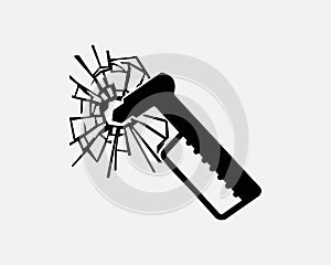 Emergency Hammer Break Glass Window Shatter Escape Exit Black White Silhouette Sign Symbol Icon Graphic Clipart Artwork Vector