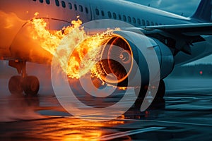 An emergency landing occurred on runway after engine of aircraft developed a fault and started burning