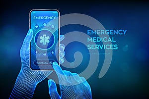 Emergency medical services concept on virtual screen. Emergency call. Online medical support. Medicine and healthcare