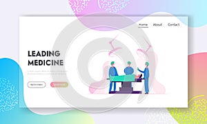 Emergency Medical Treatment Website Landing Page. Surgeon Making Operation to Patient in Hospital or Clinic