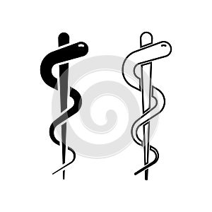 Emergency medicine snake. Vector isolated icons. First aid sign symbol. Health care medicine snake sign