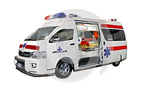 Emergency medicine van and firs aid concept for urgent patient