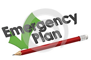Emergency plan word with red pencil and green checkmark