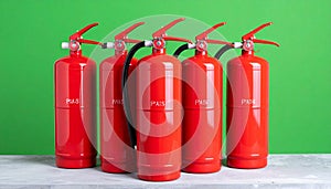 Emergency Preparedness Red Fire Extinguishers in a Row