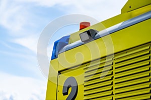 emergency rescue vehicle with flashing warning lights..