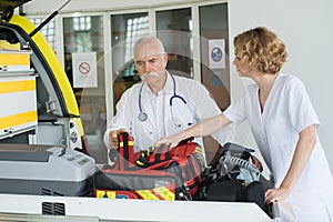 Emergency respondents preparing vehicle