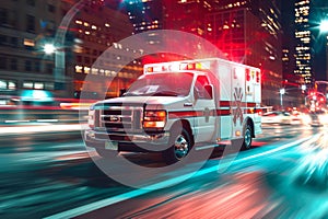 Emergency Response: Speeding Ambulance in Urban Hustle.