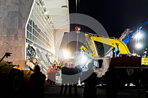 Emergency Response Team at Night After Structural Collapse