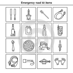 Emergency road kit items.